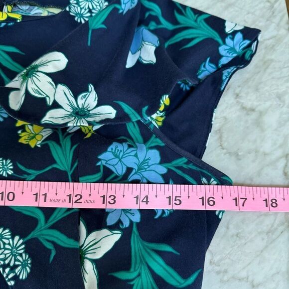 Draper James Elliston Floral Print Knit Ruffle Dress - Nassau Navy Pima cotton S - Picture 8 of 10